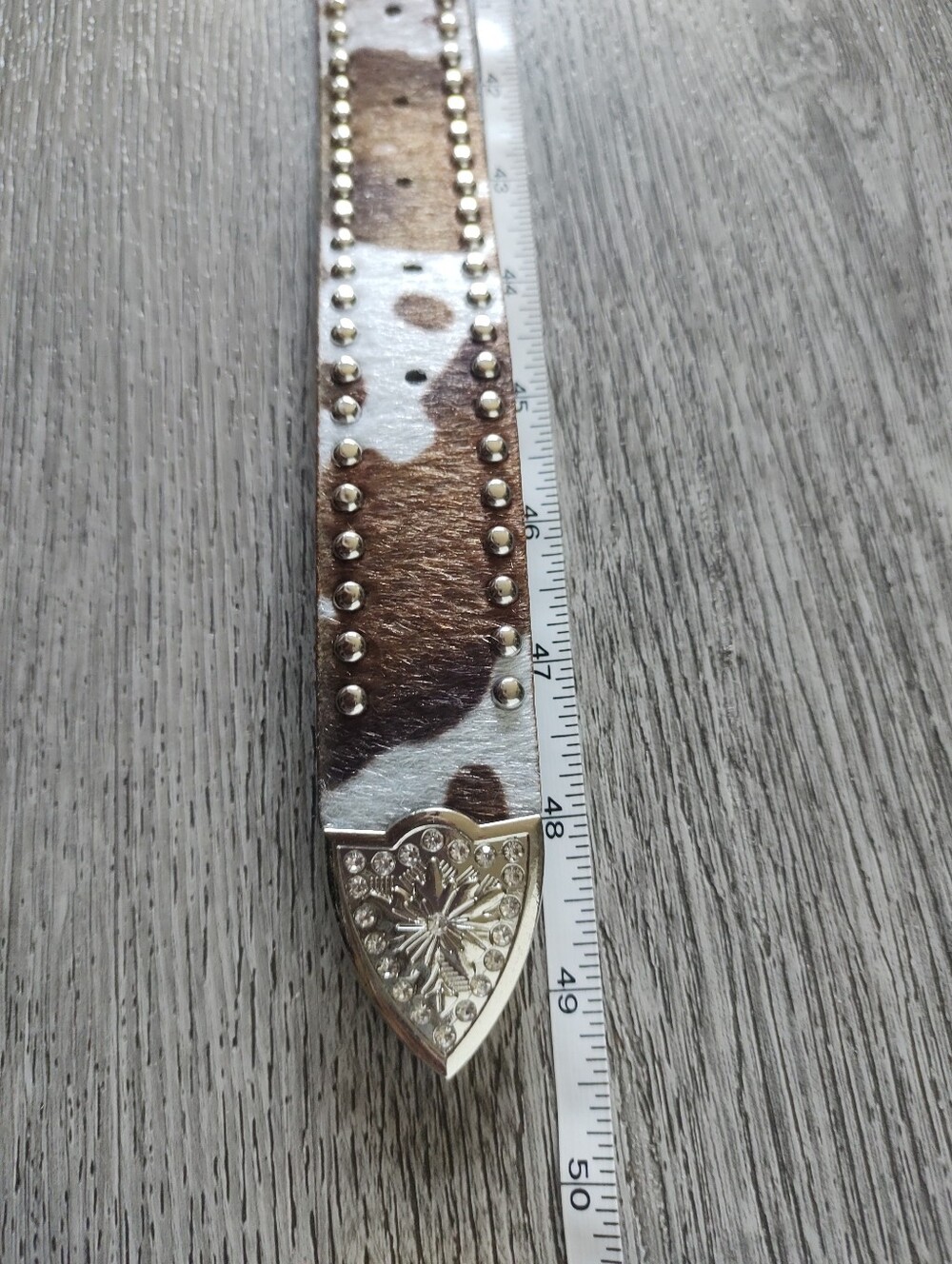 NEW Cowhide Western Silver Buckle Belt - Brown And White - Picture 10 of 10